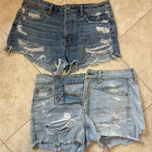 American Eagle Outfitters Distressed Light & Medium Blue Denim Shorts